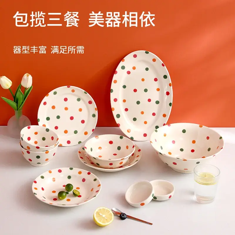 Retro Polka Dot Ceramic Dinnerware Set
