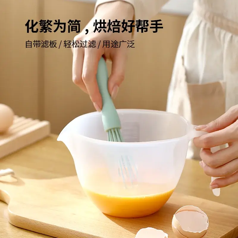 Egg Beating Bowl with Strainer and Measurements